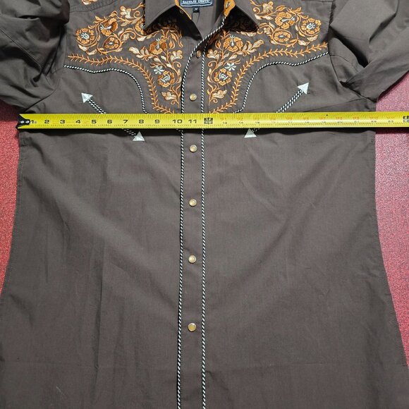 Salvaje Oeste Western Cowboy Pearl Snap Shirt M Brown Orange Embroidered Rodeo - Picture 7 of 8